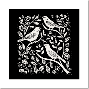 Lino Cut Bird Posters and Art